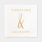 カップル名手描きアンパサンド結婚の金ゴールド 箔ナプキン (正面)