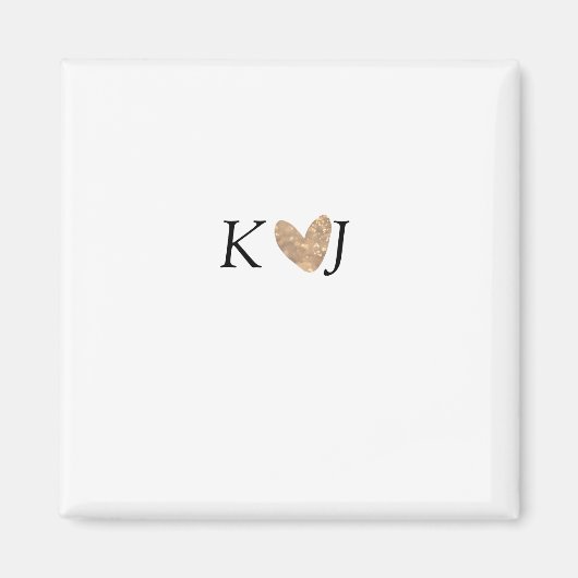 カップル名文字結婚の金ゴールドハートグリッターの追加 マグネット (正面)