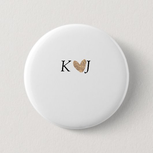 カップル名文字結婚の金ゴールドハートグリッターの追加 缶バッジ (正面)