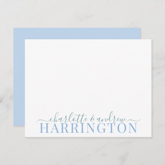 カップル名結婚のモノグラムパステルブルーとグリーン ノートカード (正面/裏面)