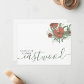 カップル名結婚のモノグラムフローラ ノートカード (正面/裏面インサイチュ)