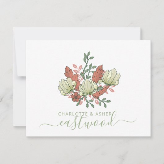 カップル名結婚のモノグラムヴィンテージフローラ ノートカード (正面)