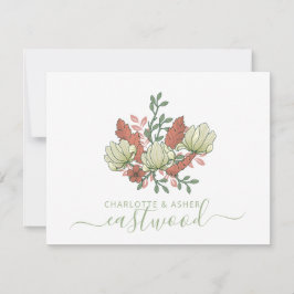 カップル名結婚のモノグラムヴィンテージフローラ ノートカード