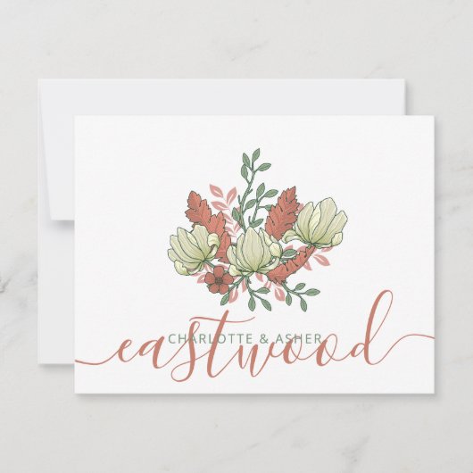 カップル名結婚のモノグラムヴィンテージフローラ ノートカード (正面)