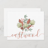 カップル名結婚のモノグラムヴィンテージフローラ ノートカード (正面/裏面)