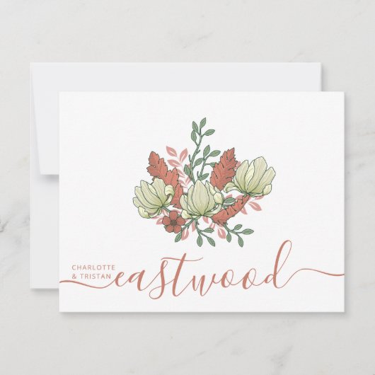 カップル名結婚のモノグラムヴィンテージフローラ ノートカード (正面)