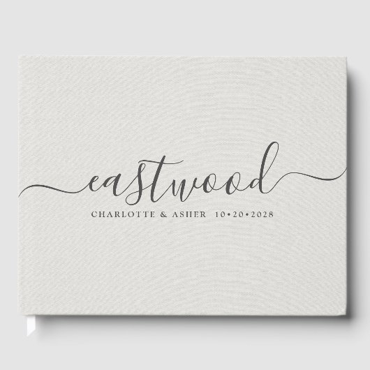 カップル名結婚のモノグラム白リニフェイクン ゲストブック (正面)