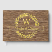 カップル名結婚の日付月桂樹リース金ゴールド ゲストブック (正面)