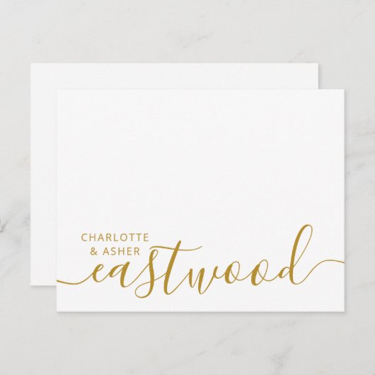 カップル名結婚の金ゴールドモノグラムノートカード ノートカード (正面/裏面)