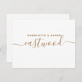 カップル名金ゴールドモノグラムのホワイトノートカード ノートカード (正面/裏面)