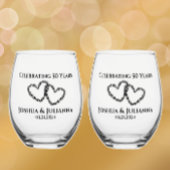 カップル名50周年記念ギフトオリジナルハート ステムなしワイングラス