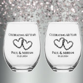カップル名60周年記念ギフトオリジナルハート ステムなしワイングラス