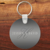 カップル名&姓モノグラムグラデーショングレー キーホルダー (正面)