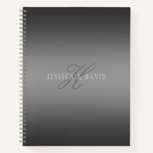 カップル名&姓モノグラムグラデーショングレー ノートブック (正面)