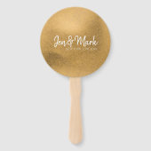 カップル名、州、結婚金ゴールドの日付フェイク ハンドファン (裏面)