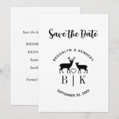 カップル名 鹿 モノグラム ラスティック カントリー ウェディング セーブザデート (正面/裏面)