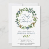 カップル向けベビーシャワー　性別問わず　グリーンとブルー 招待状 (正面)