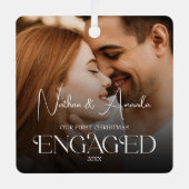 カップル婚約したの写モダン真 メタルオーナメント (正面)