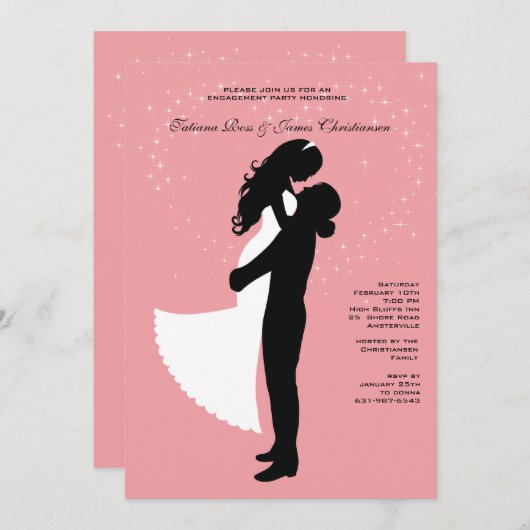 カップル婚約したシルエット – 婚約パーティの招待 招待状 (正面/裏面)
