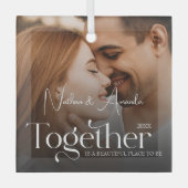 カップル婚約したミニマル写真 ガラスオーナメント (正面)