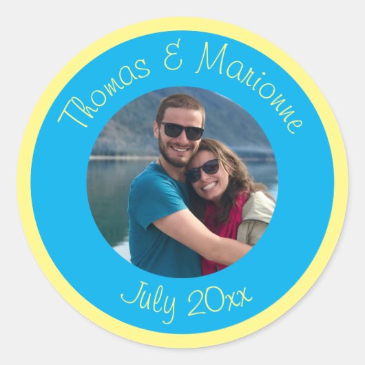 カップル婚約した写真名の日付 ラウンドシール (正面)