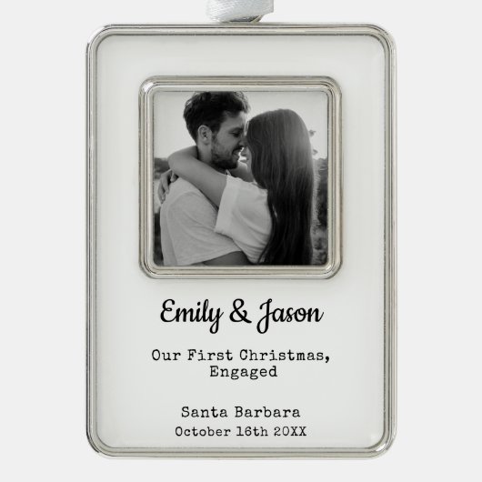 カップル婚約カスタムフォトフレームオーナメント シルバープレートフレームオーナメント (正面)