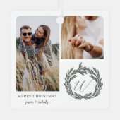 カップル婚約写真ガーランドリースモノグラム メタルオーナメント (正面)