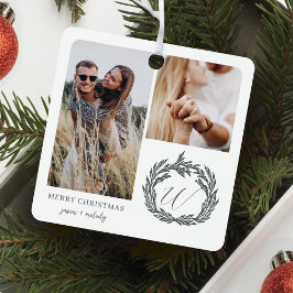 カップル婚約写真ガーランドリースモノグラム メタルオーナメント