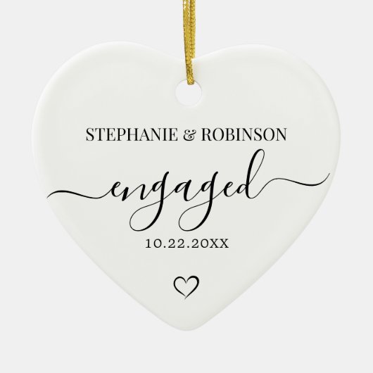 カップル婚約発表ハート記念 セラミックオーナメント (正面)