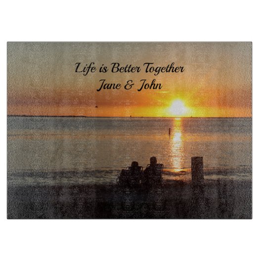 カップル座ってフロリダのビーチ切断ボード カッティングボード (正面)