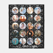 カップル愛する20フォトコラージュハート名 フリースブランケット (正面)