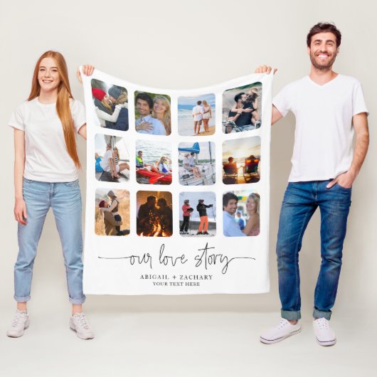 カップル愛の物語12フォトコラージュの名前カスタム フリースブランケット (インサイチュ)
