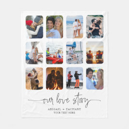 カップル愛の物語12フォトコラージュの名前カスタム フリースブランケット