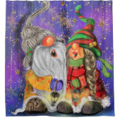 カップル抱き格言幸せなクリスマスソングを歌う シャワーカーテン (正面)