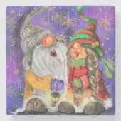 カップル抱き格言幸せなクリスマスソングを歌う ストーンコースター (正面)