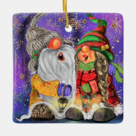 カップル抱き格言幸せなクリスマスソングを歌う セラミックオーナメント (正面)