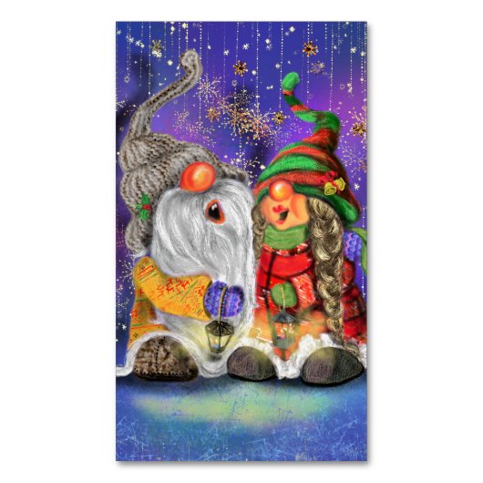 カップル抱き格言幸せなクリスマスソングを歌う マグネット名刺 (正面縦)