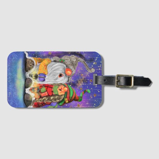 カップル抱き格言幸せなクリスマスソングを歌う ラゲッジタグ (正面横)