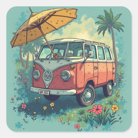 カップル旅行車 スクエアシール (正面)