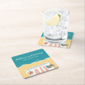 カップル日光浴オンビーチ パーソナライズされた スクエアペーパーコースター (インサイチュ)