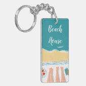 カップル日光浴シーサイドイラストレーションビーチハウス キーホルダー (正面左)