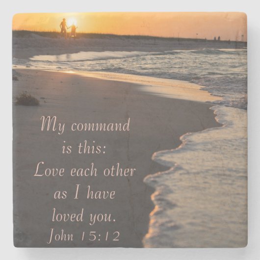 カップル歩くビーチアットサンライズジョン15 12 ストーンコースター (正面)