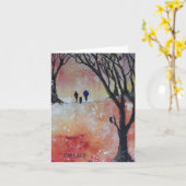 カップル歩く犬の小さな折り畳まれたカード カード (黄色い花)