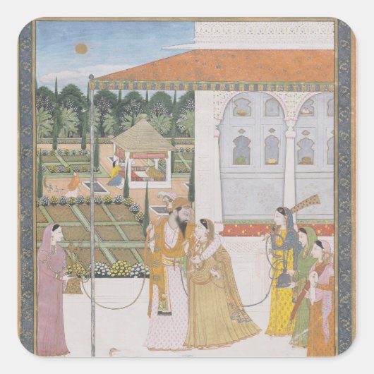 カップル歩く スクエアシール (正面)