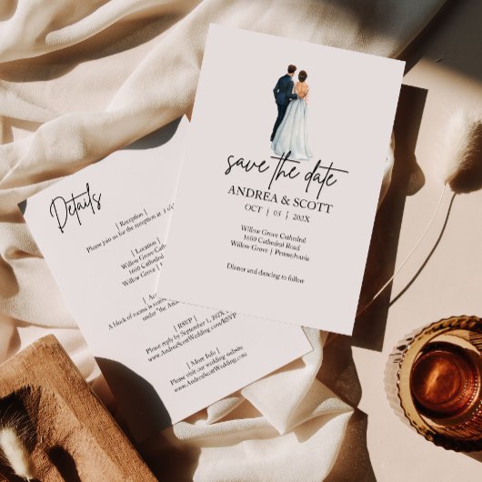 カップル水彩日付を保存招待状 招待状