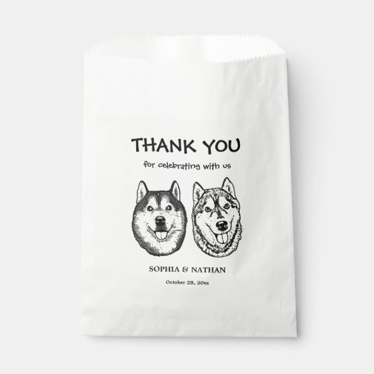 カップル犬の手スケッチパーソナライズされたありがとう フェイバーバッグ (正面)