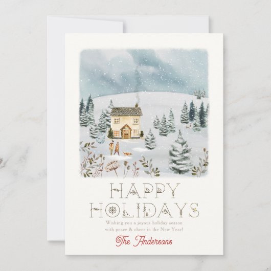 カップル犬の雪の丘Winterscapeクリスマス シーズンカード (正面)