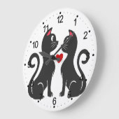 カップル猫の秋の愛 – 背景色を選択 ラージ壁時計 (傾斜)