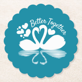 カップル白鳥シルエット反射の水中 ペーパーコースター