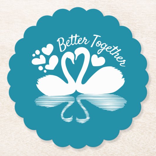 カップル白鳥シルエット反射の水中 ペーパーコースター (正面)